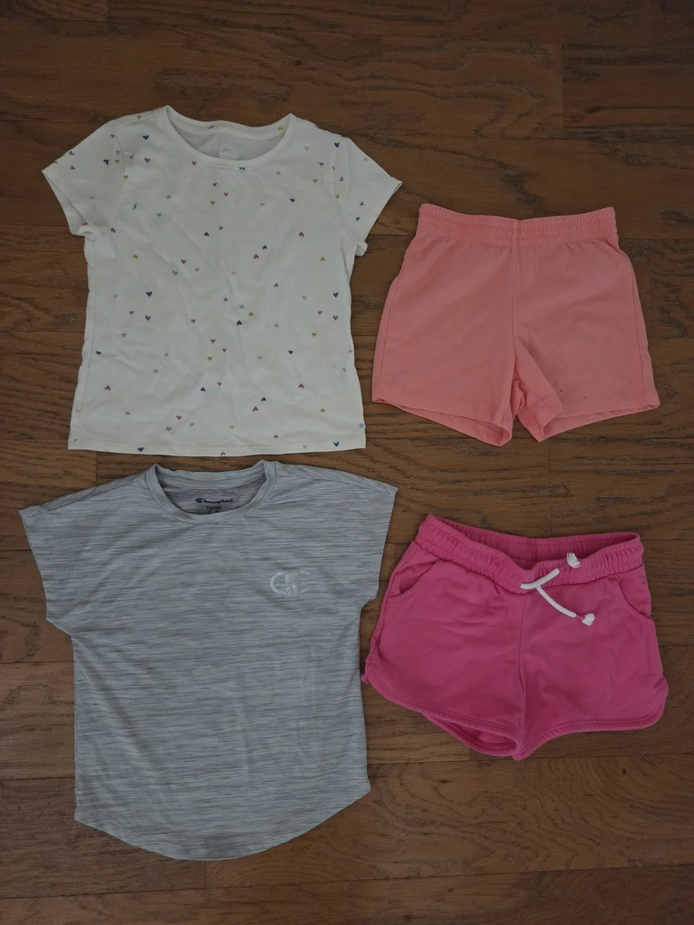 Kids Short Sleeve Tee and Shorts Set - White Heart Tee, Coral & Pink Shorts